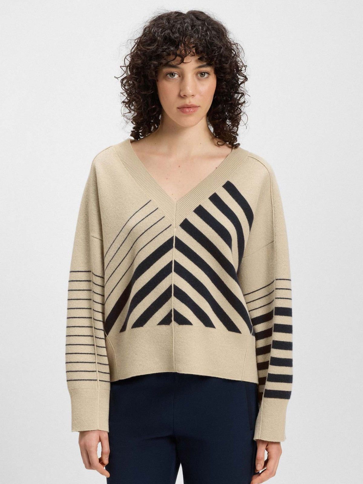 Camisola às riscas em lã e caxemira - BOSS