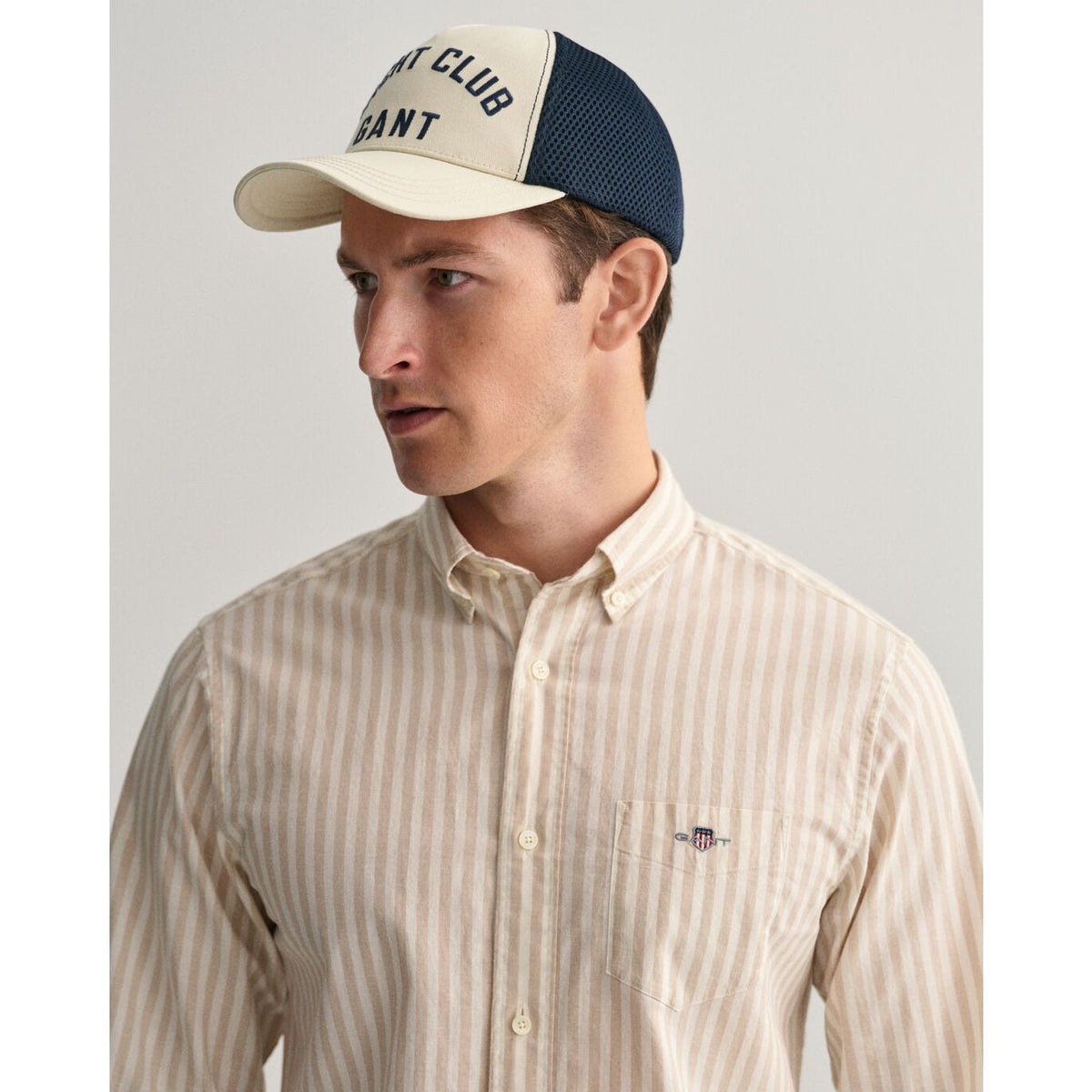 Camisa em linho e algodão às riscas corte normal - GANT