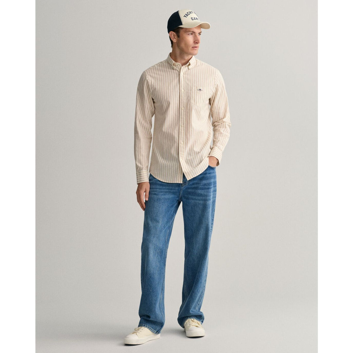 Camisa em linho e algodão às riscas corte normal - GANT