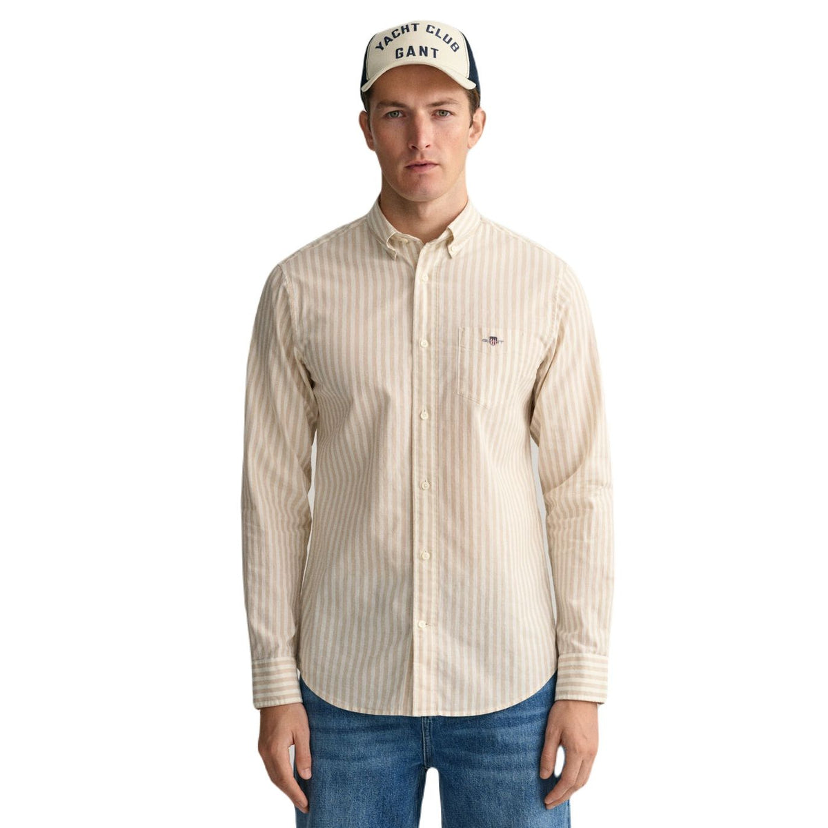 Camisa em linho e algodão às riscas corte normal - GANT