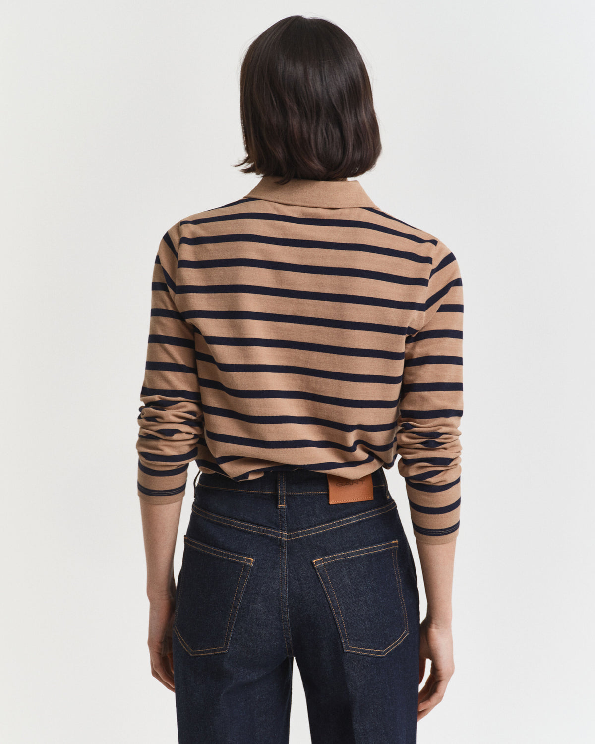 Polo de manga comprida em algodão piqué com riscas de marinheiro - Gant