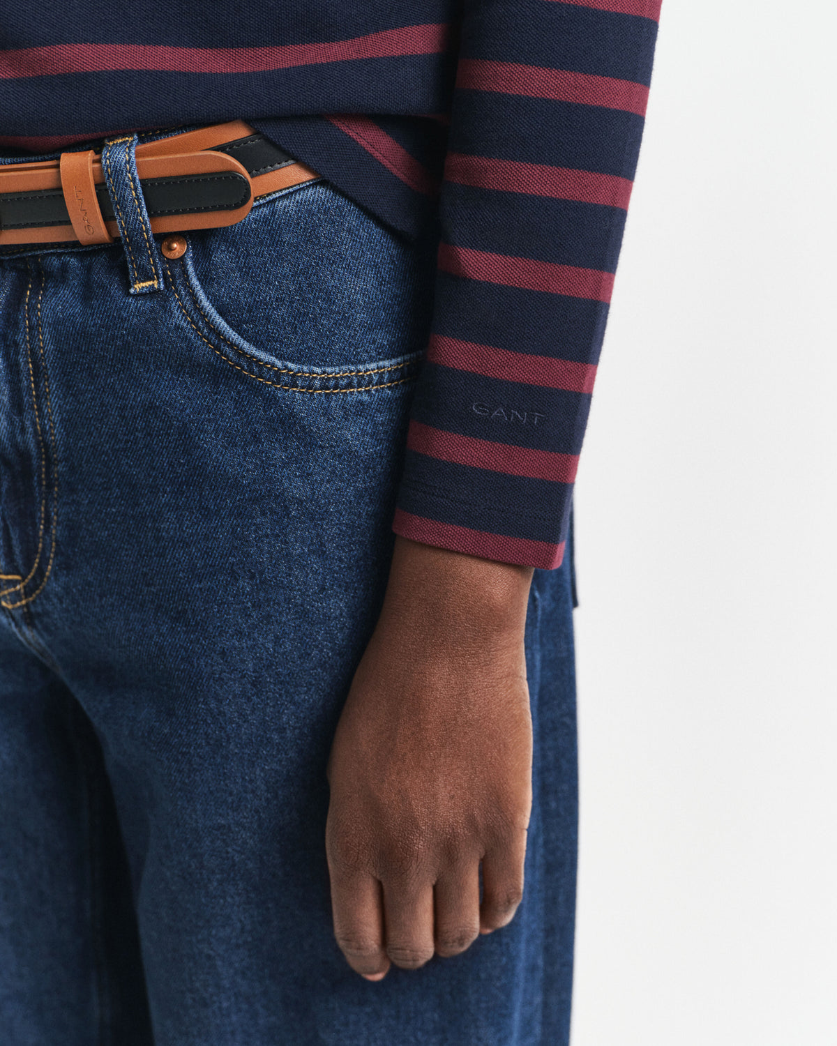 Polo de manga comprida em algodão piqué com riscas de marinheiro - Gant