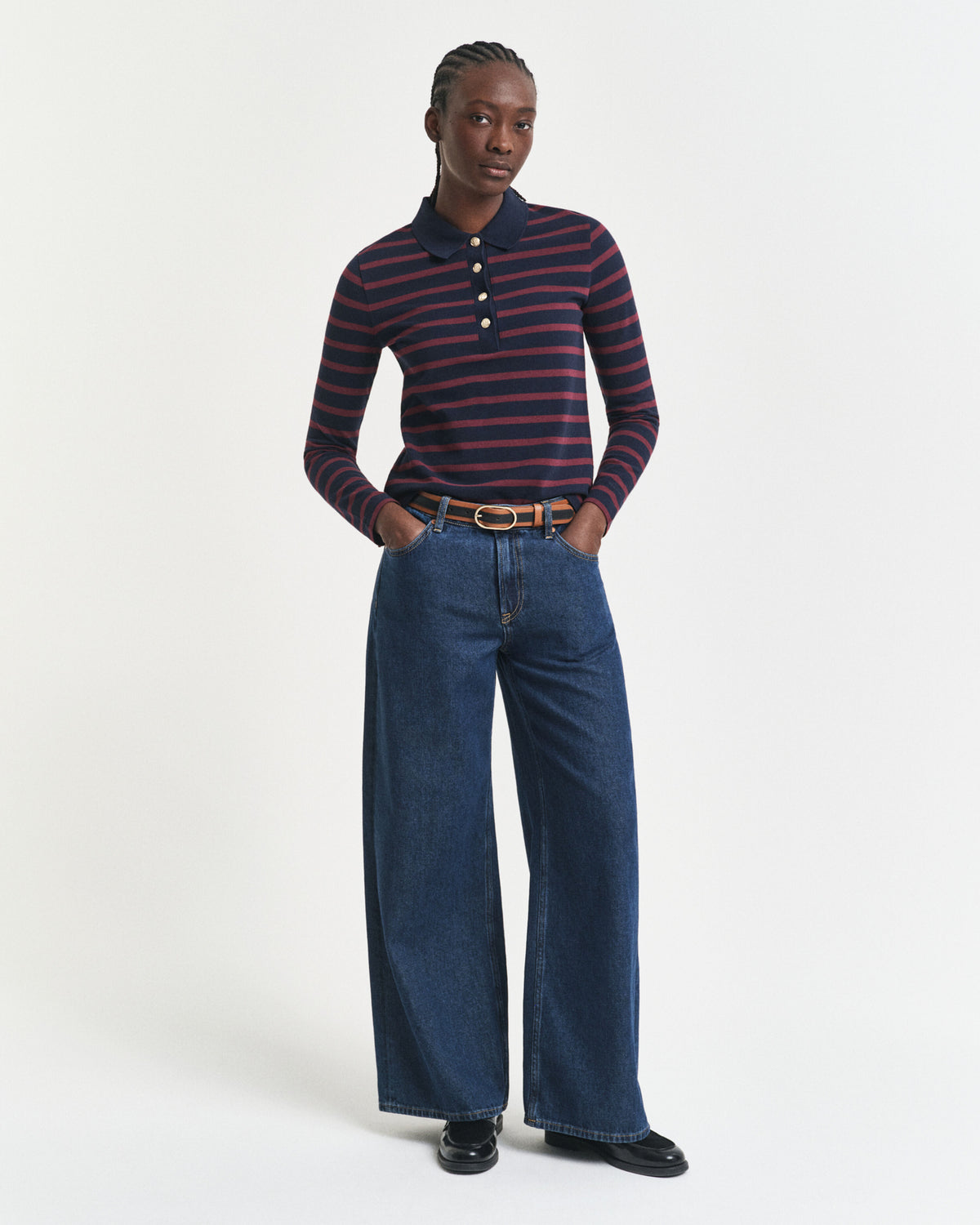 Polo de manga comprida em algodão piqué com riscas de marinheiro - Gant