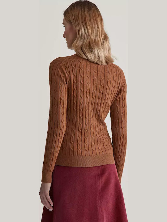 Camisola de gola alta em malha entrançada de algodão com elastano - GANT