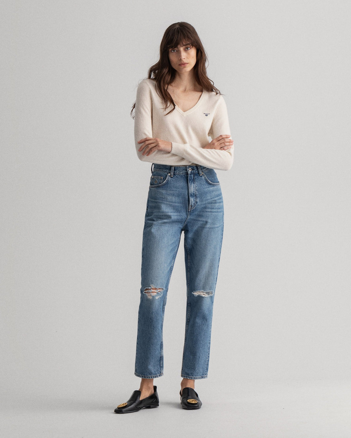 Pulover com decote em V em lã extrafina - GANT