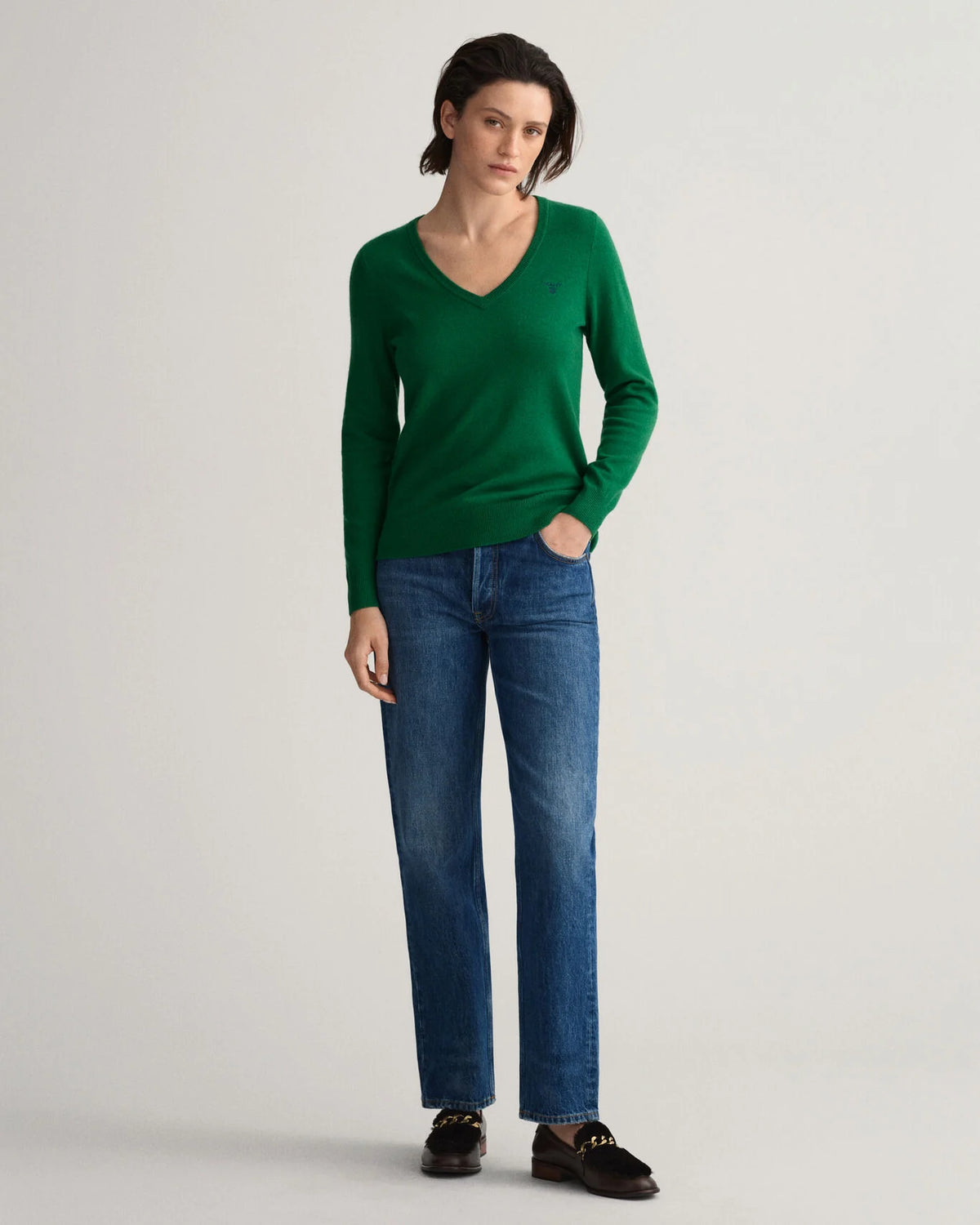 Pulover com decote em V em lã extrafina - GANT