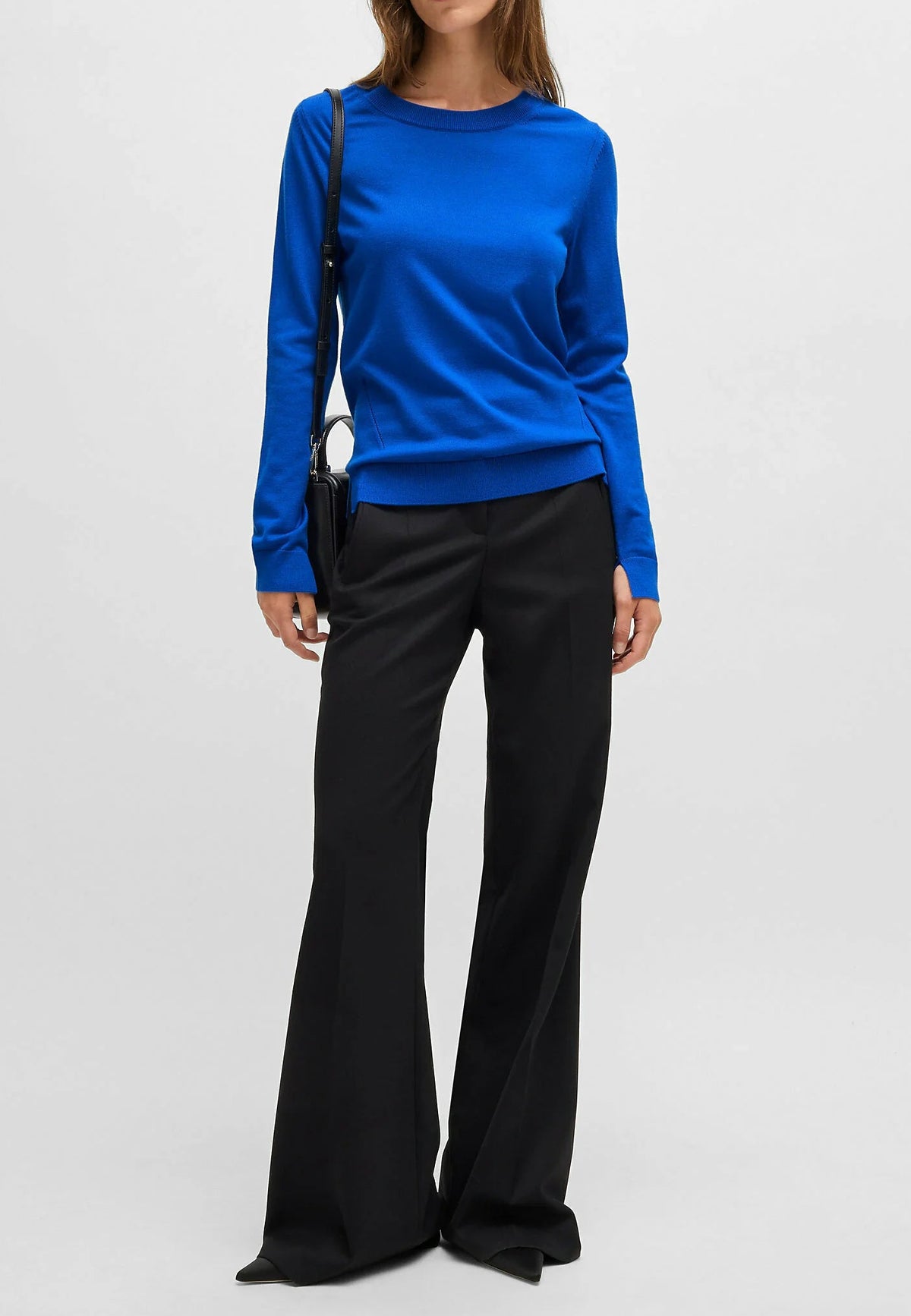 Camisola com gola redonda em lã merino