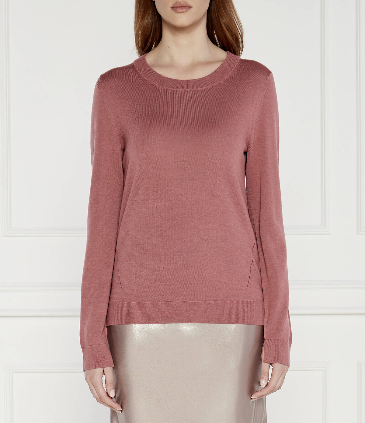 Camisola com gola redonda em lã merino