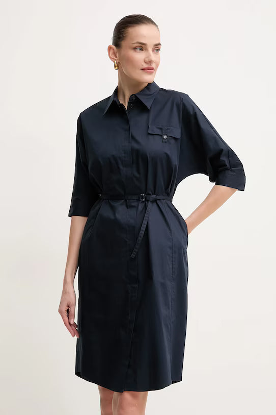 Vestido camiseiro de ajuste descontraído em algodão elástico - BOSS