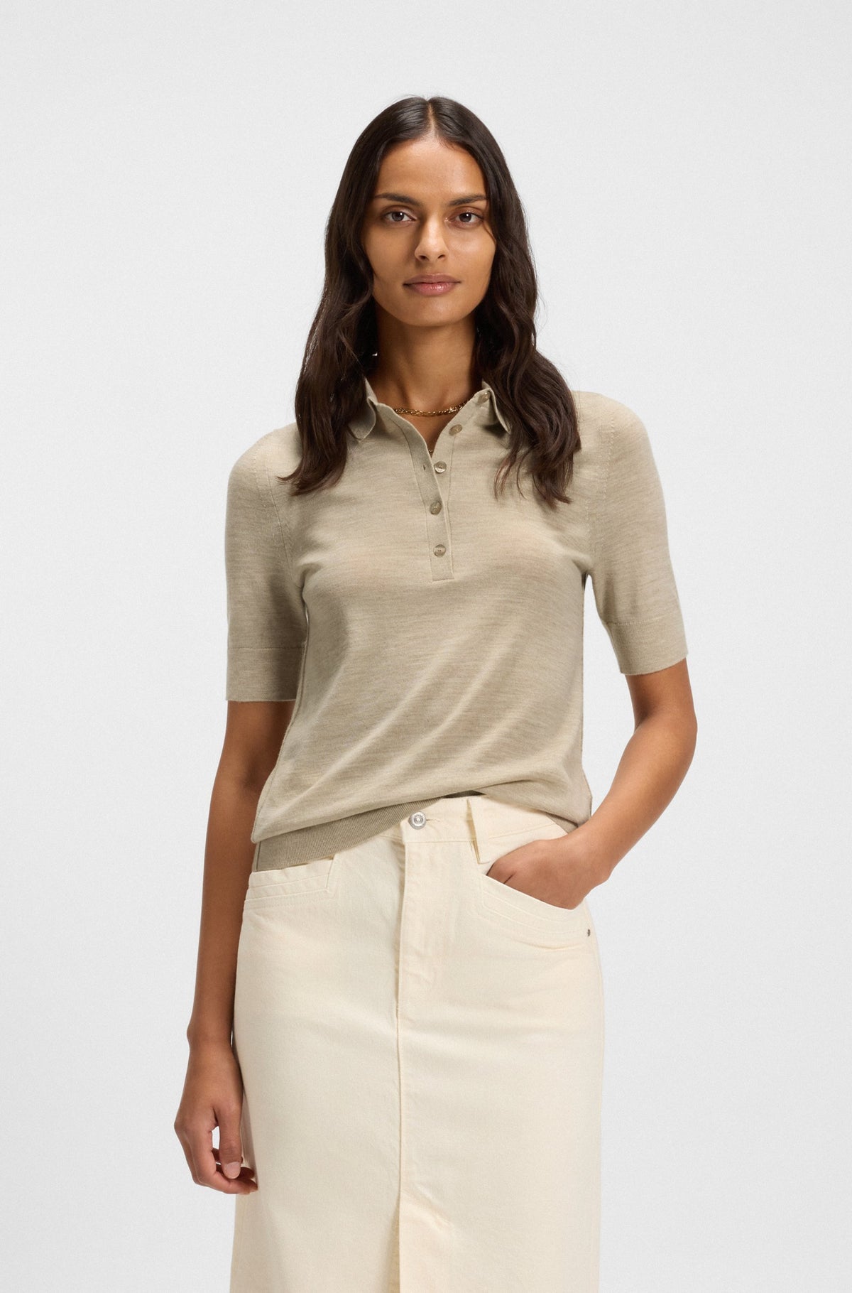 Camisola polo de lã merino com carcela de cinco botões - BOSS