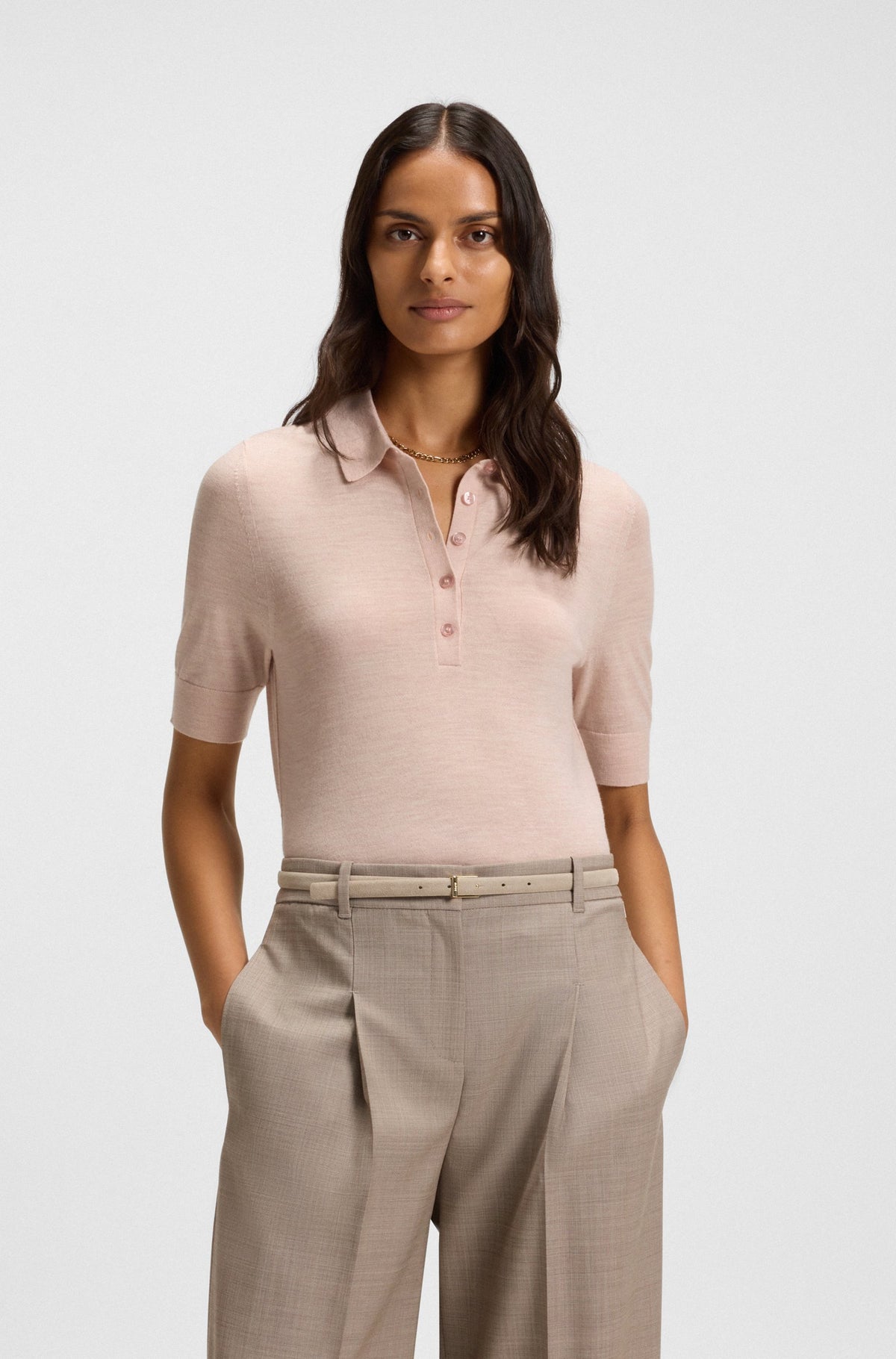 Camisola polo de lã merino com carcela de cinco botões - BOSS