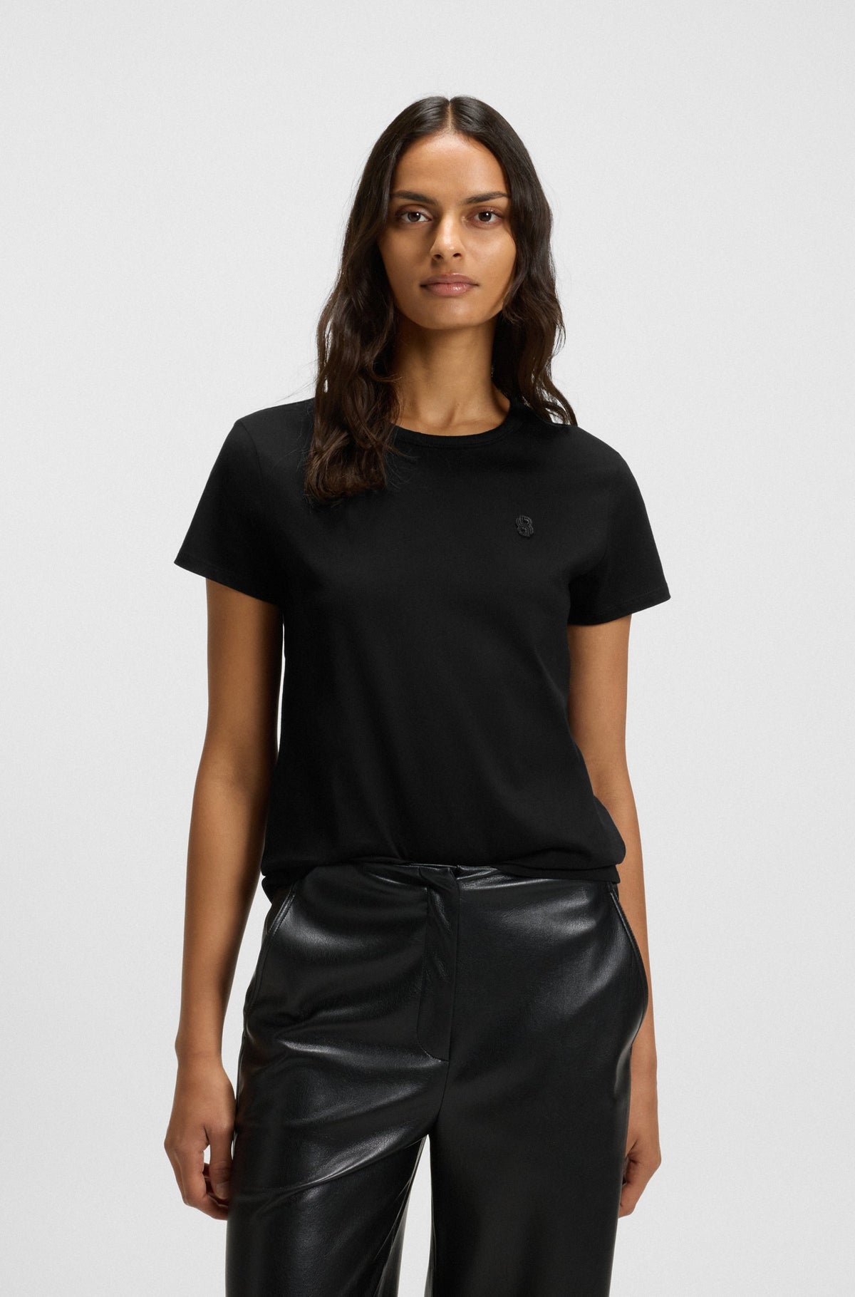 T-shirt de algodão mercerizado de ajuste slim com monograma Double B - BOSS