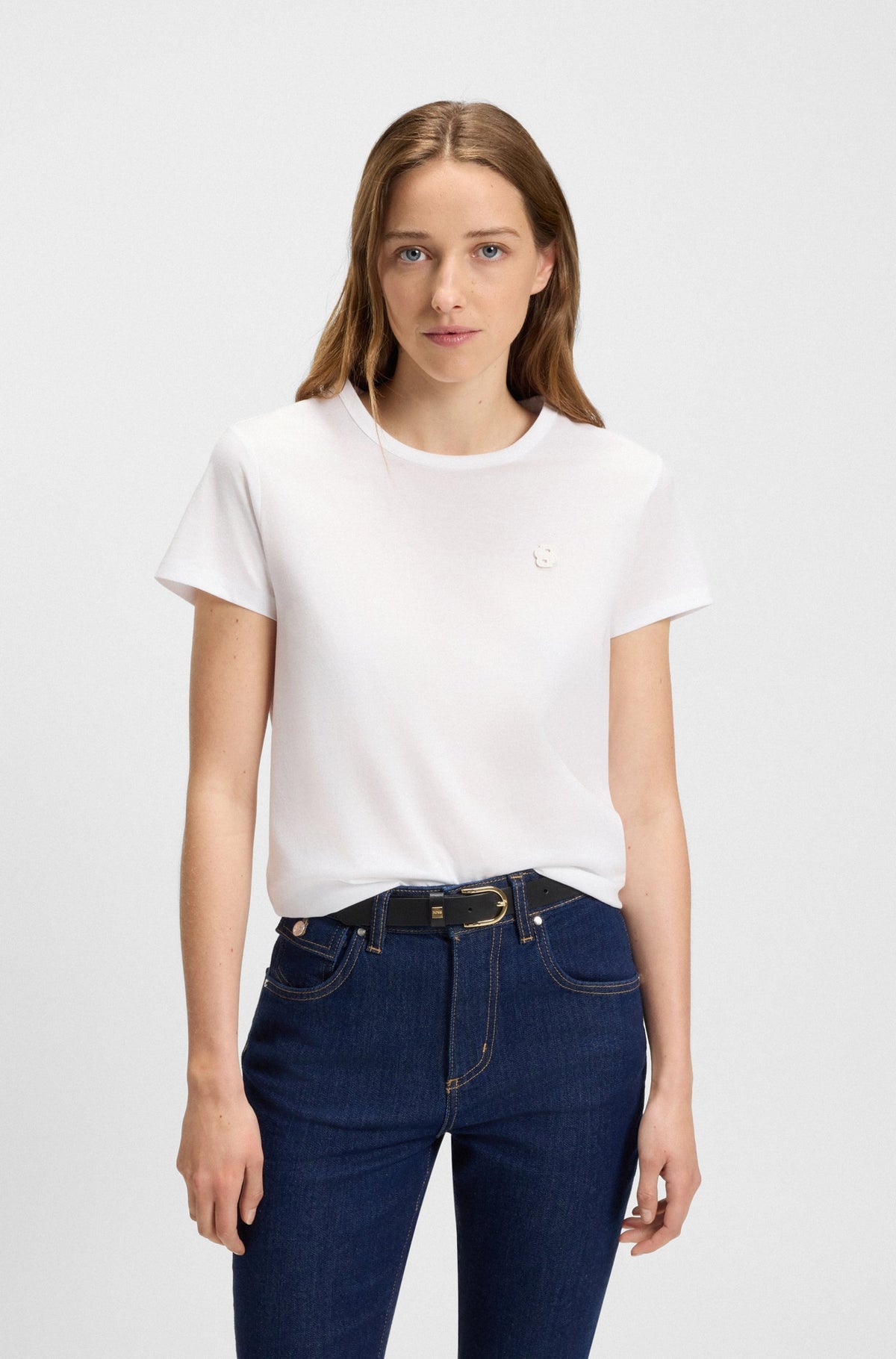 T-shirt de algodão mercerizado de ajuste slim com monograma Double B - BOSS