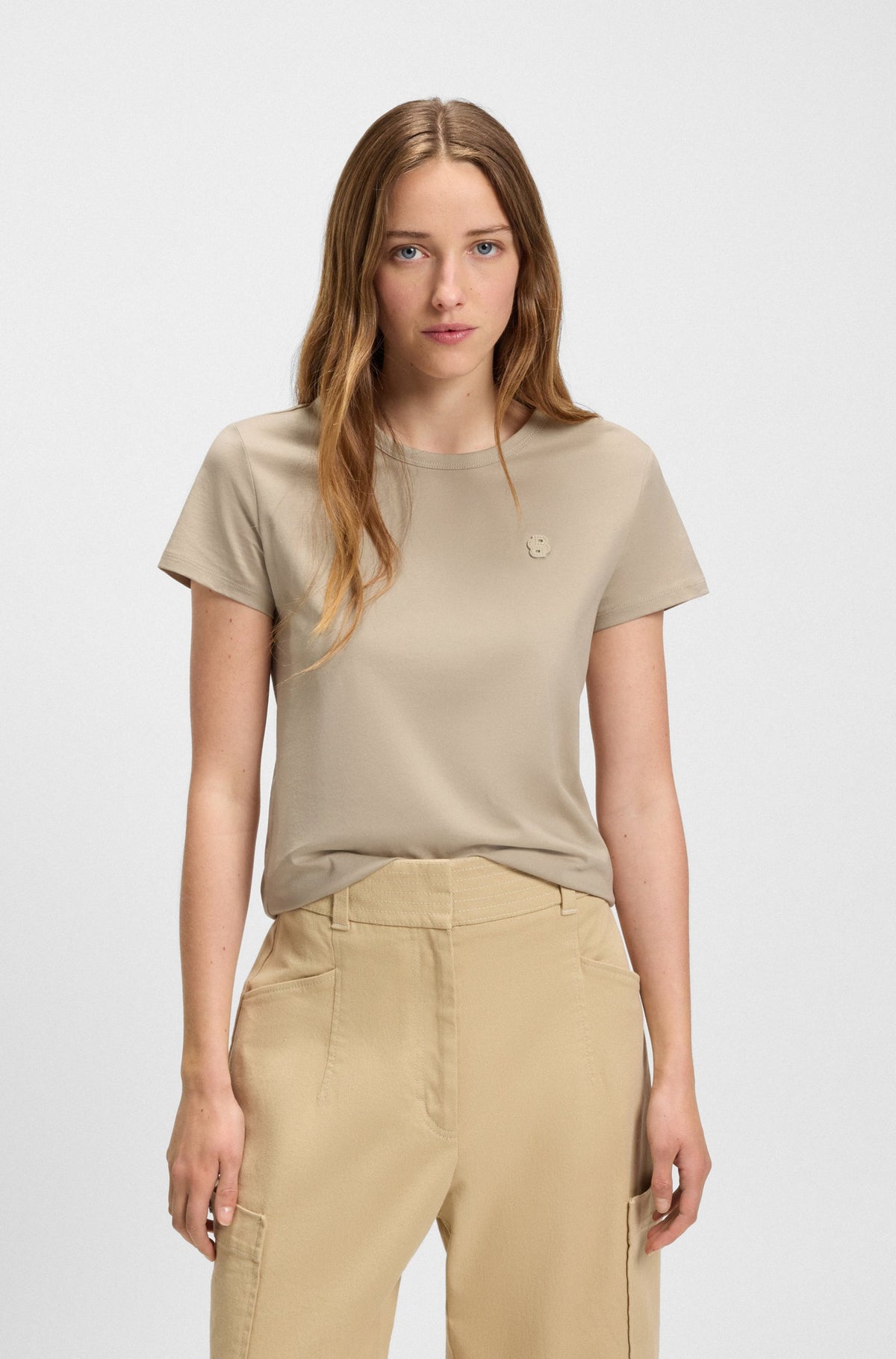 T-shirt de algodão mercerizado de ajuste slim com monograma Double B - BOSS