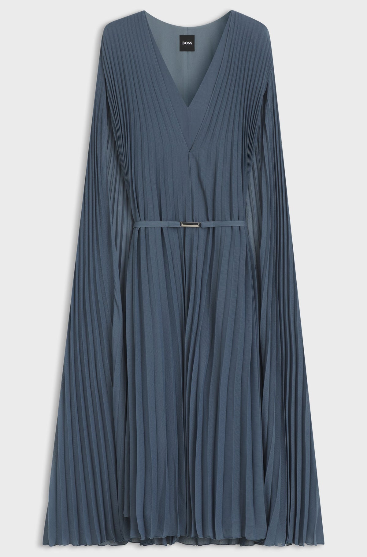 Vestido com cinto em chiffon enrugado com sobreposição