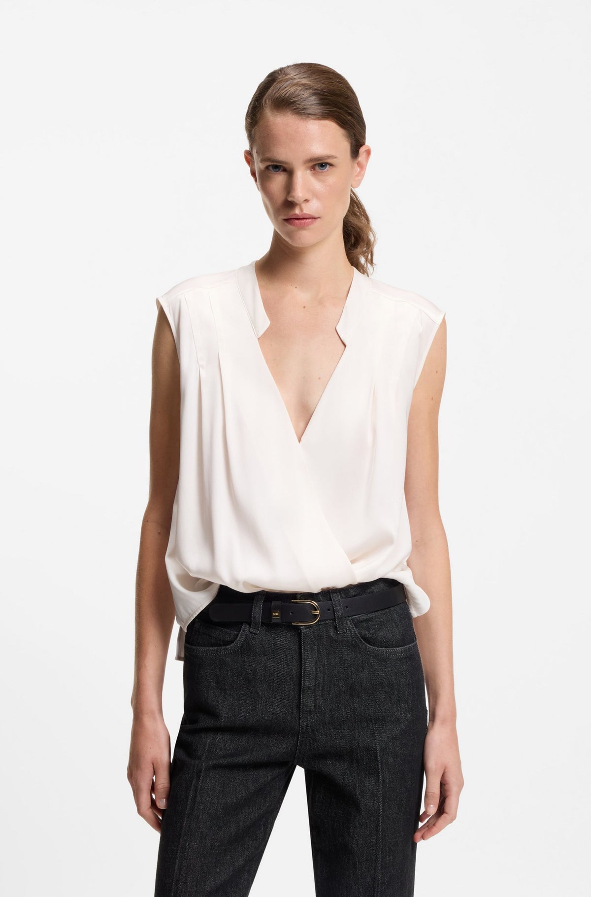 Blusa de ajuste regular em seda elástica