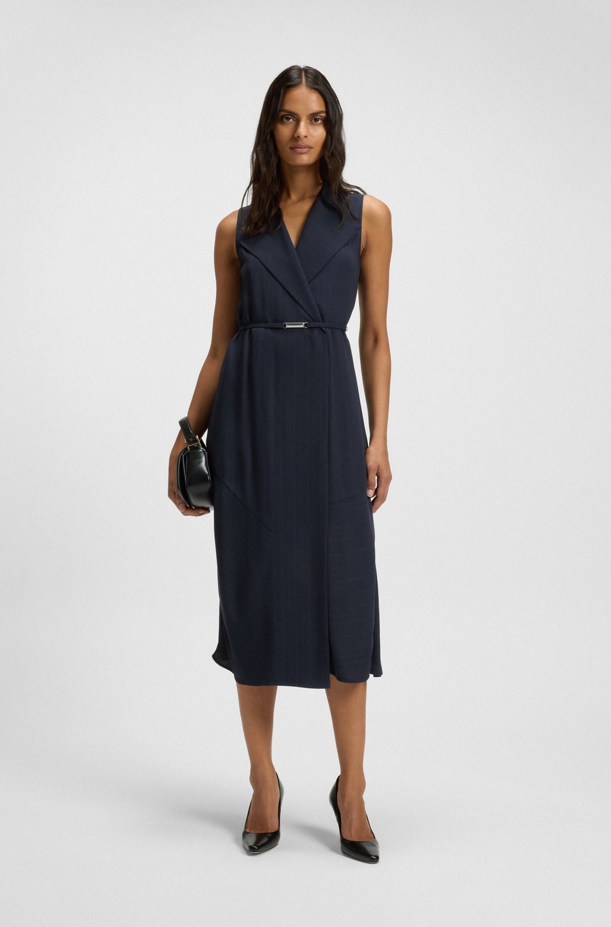 Vestido às riscas com frente com botões - BOSS