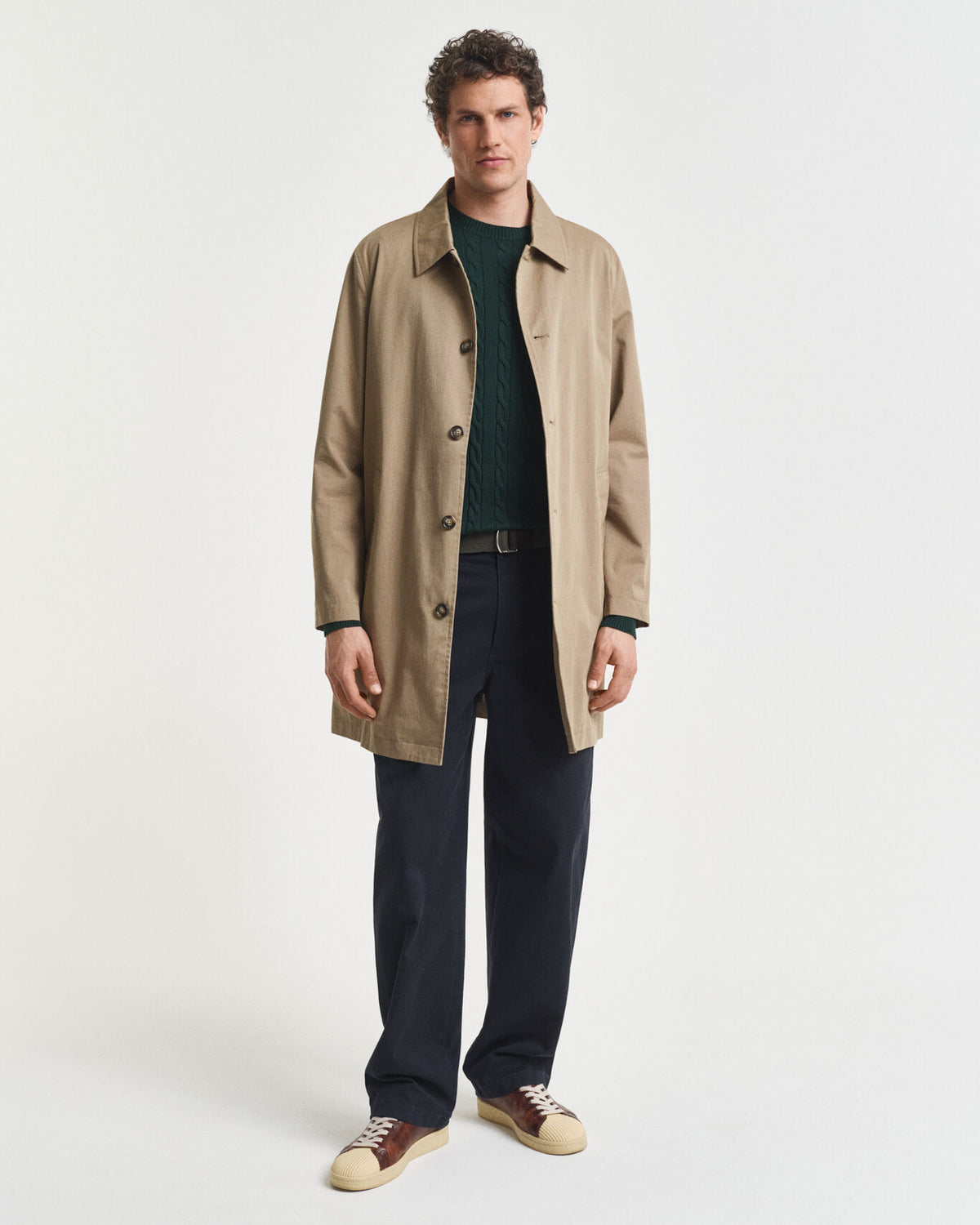 Camisola em malha entrançada de algodão com decote redondo - GANT