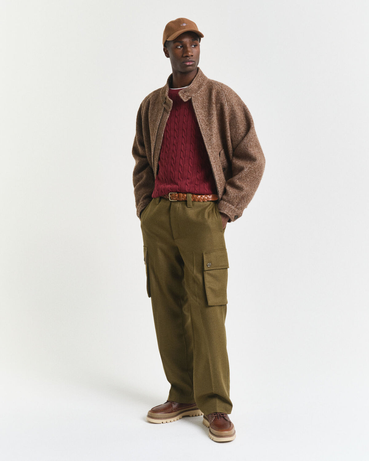 Camisola em malha entrançada de algodão com decote redondo - GANT