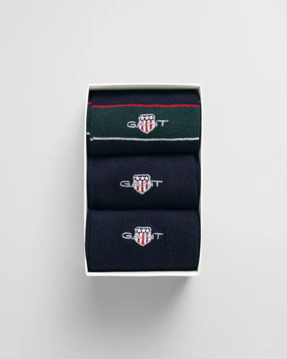 Pack de três pares de meias em algodão suave em caixa presente - GANT