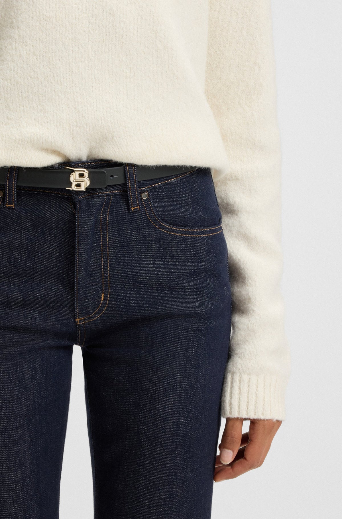 Cinto reversível em pele italiana com fivela com monograma Double B - BOSS