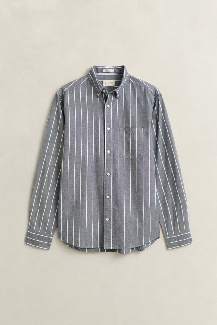 Camisa em popelina e mistura de tecidos às riscas