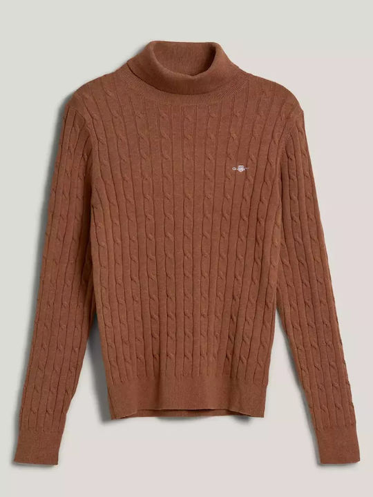 Camisola de gola alta em malha entrançada de algodão com elastano - GANT