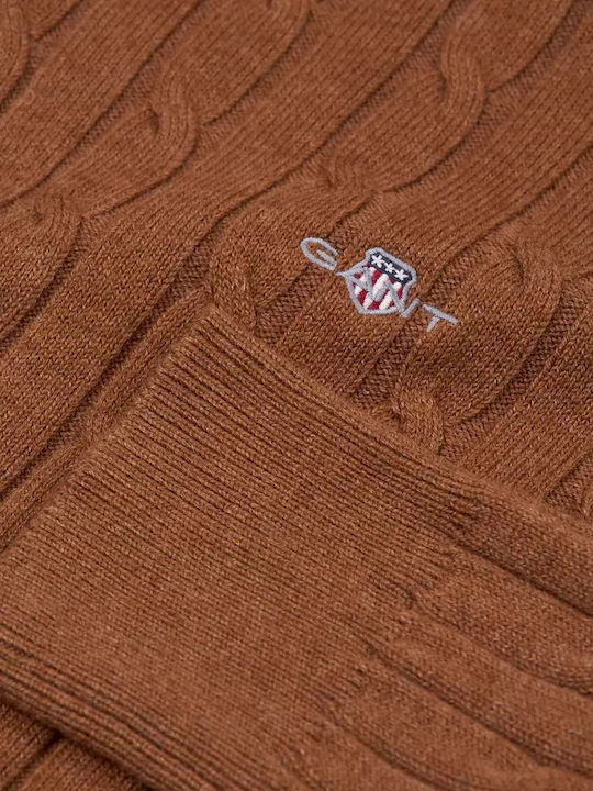 Camisola de gola alta em malha entrançada de algodão com elastano - GANT