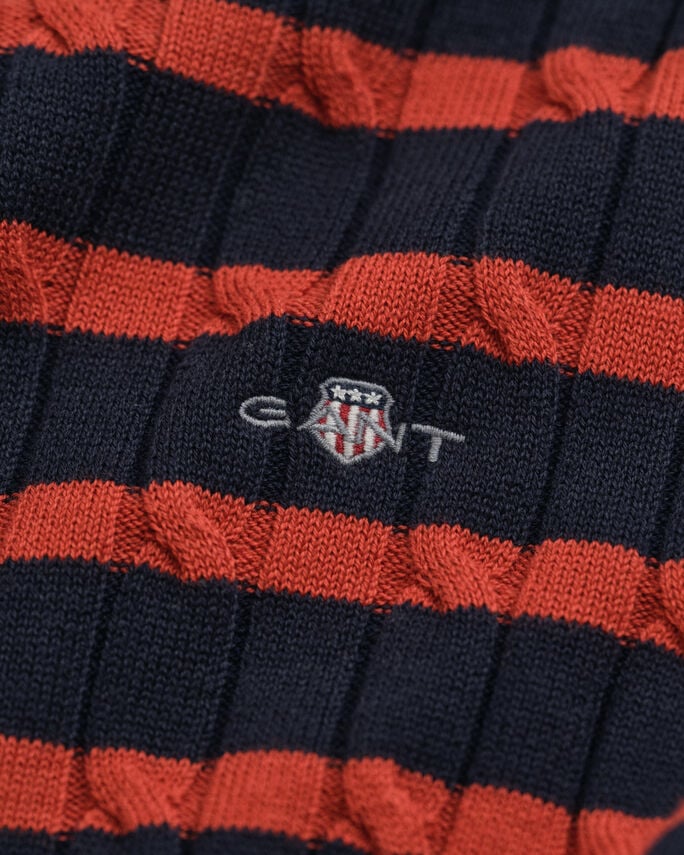 Camisola de malha entrançada com decote redondo em algodão com elastano - GANT