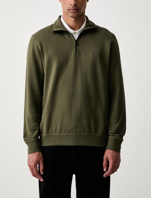 Camisola em terry de algodão com gola com fecho