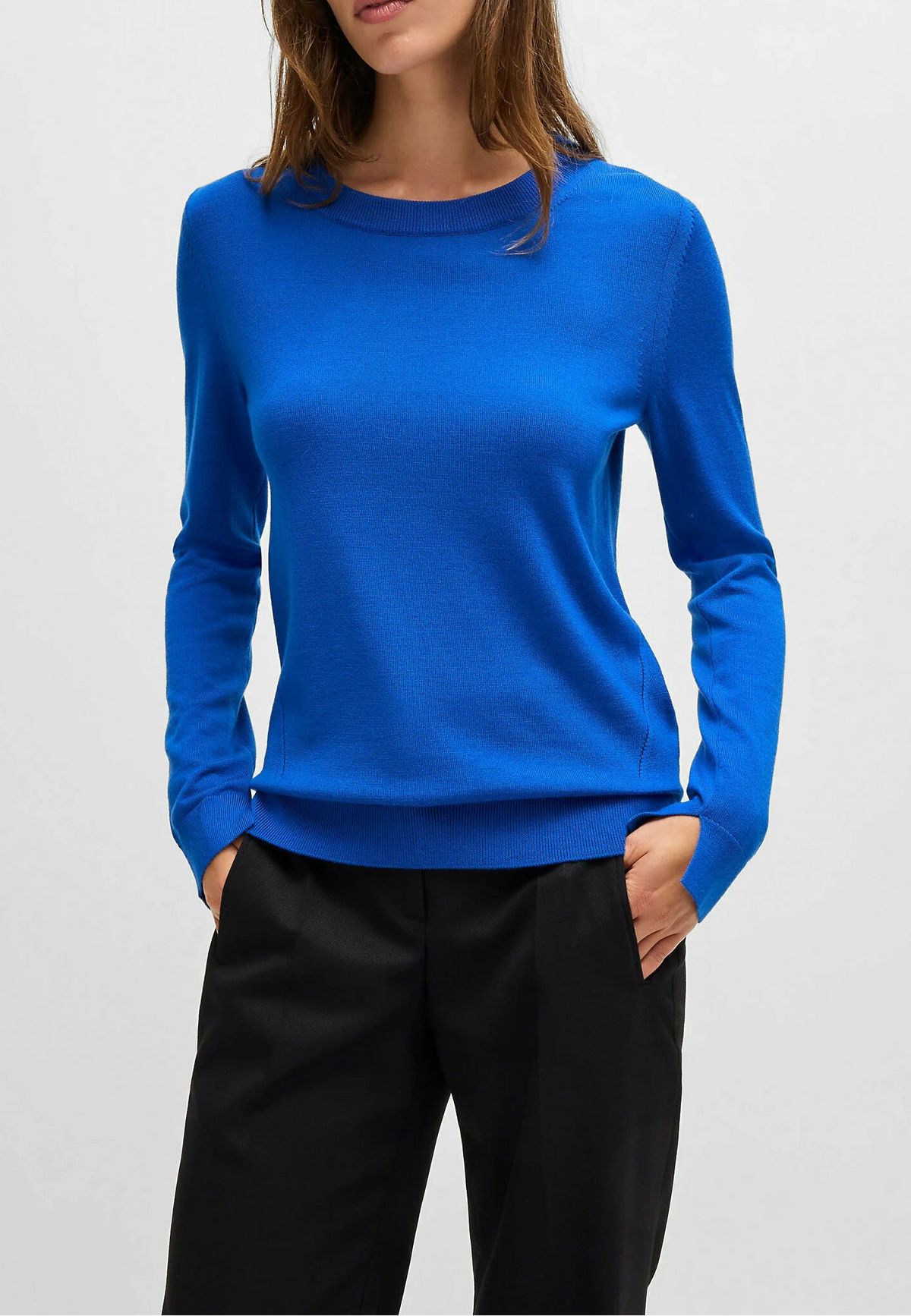 Camisola com gola redonda em lã merino