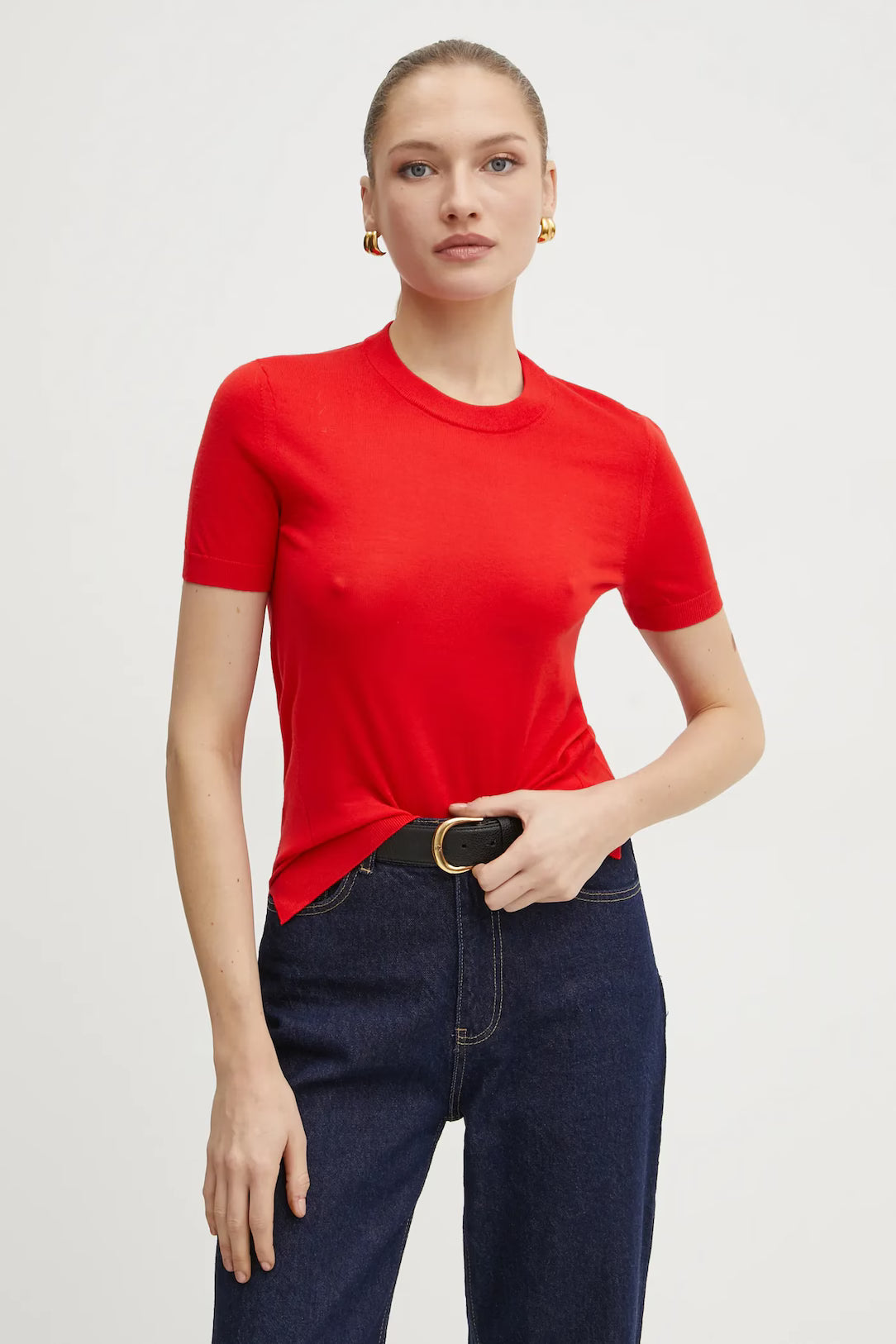 Camisola de manga curta em lã merino