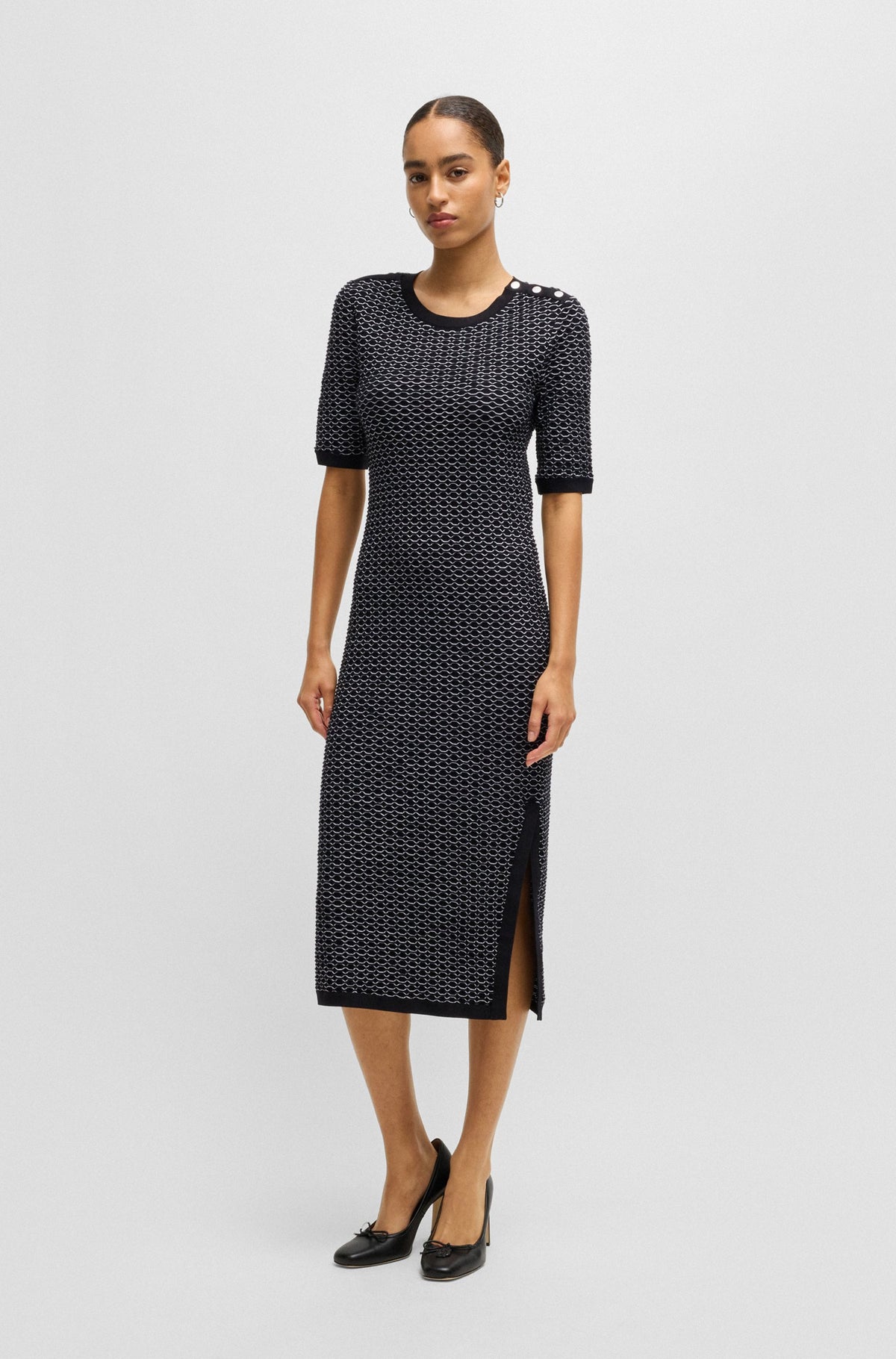 Vestido às riscas estruturado em jersey de algodão elástico