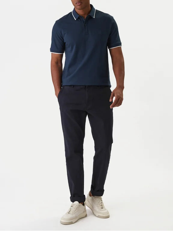 Polo de malha de ajuste slim em algodão piqué elástico