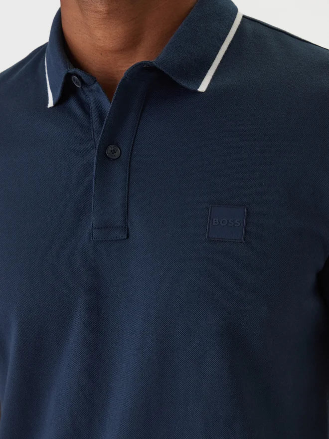 Polo de malha de ajuste slim em algodão piqué elástico