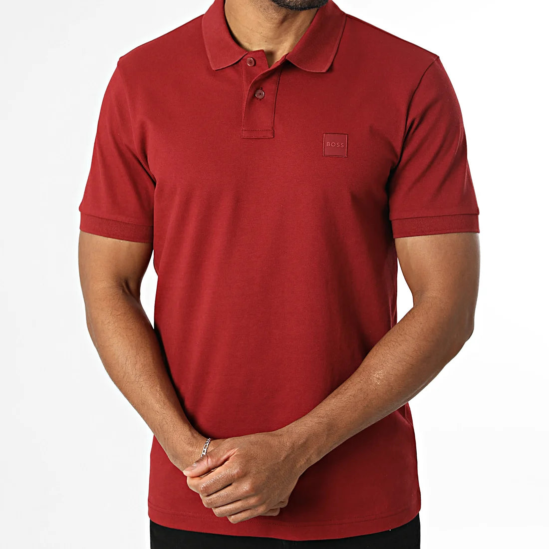 Polo de ajuste slim em algodão elástico com emblema com logótipo