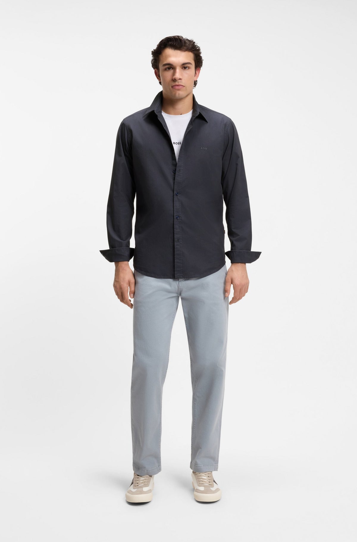Camisa regular-fit em popelina de algodão com logótipo bordado