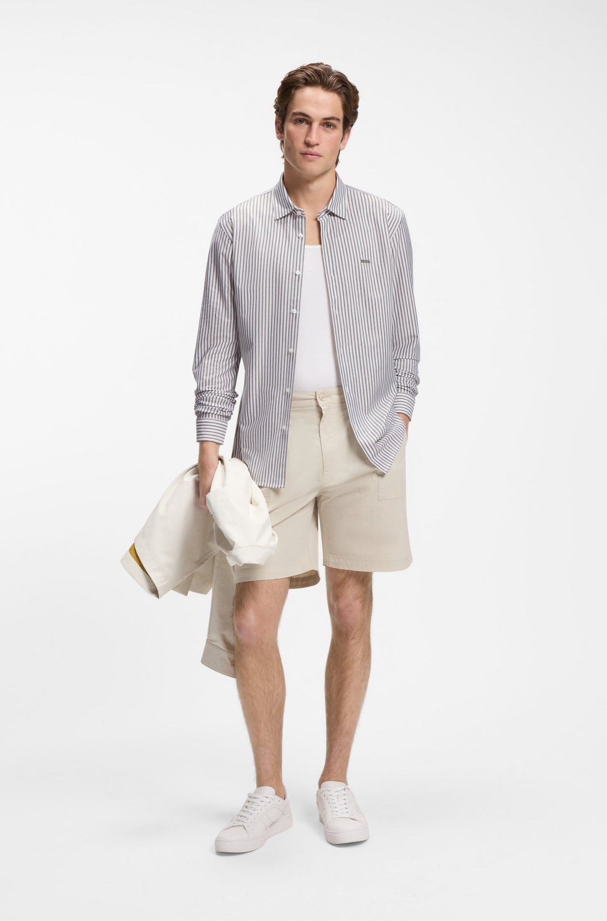 Camisa de ajuste slim em jersey de mistura de algodão