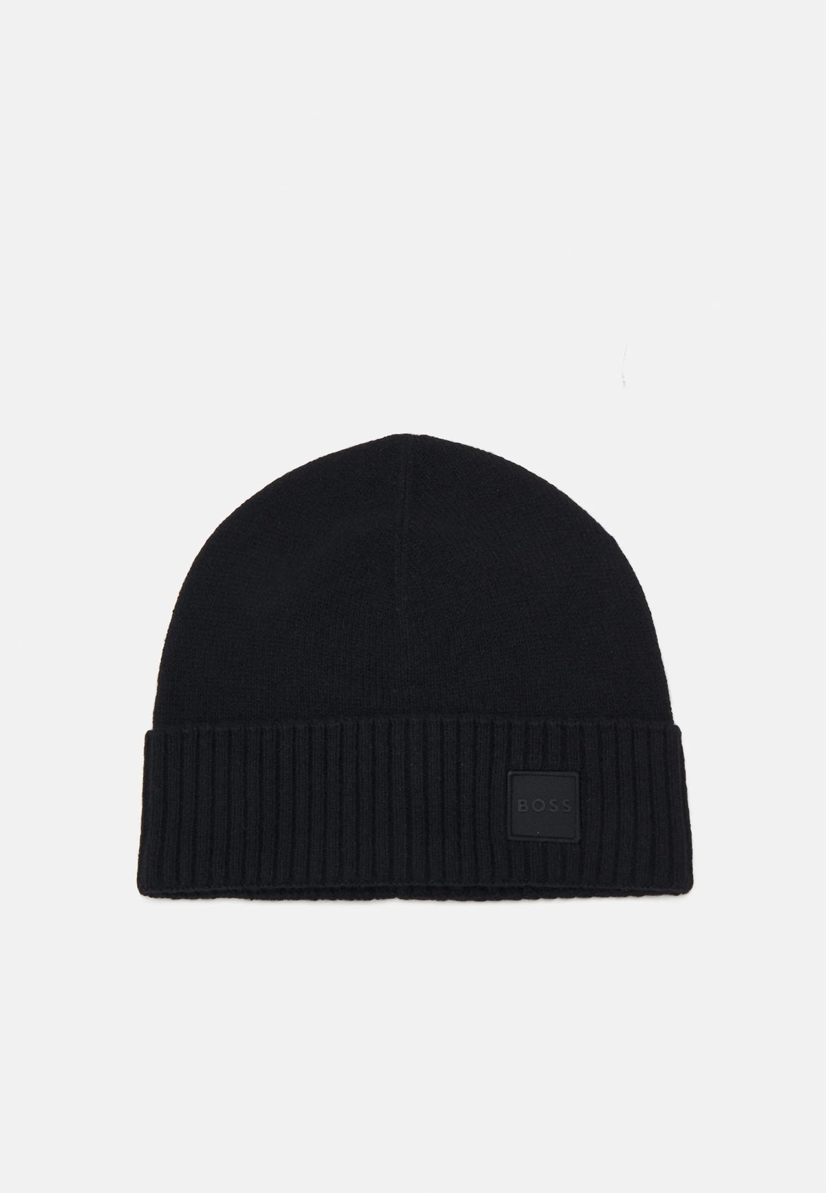 Gorro em malha simples com bainha canelada e emblema de logótipo tecido