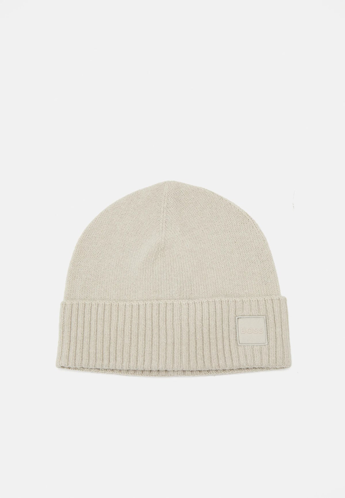 Gorro em malha simples com bainha canelada e emblema de logótipo tecido
