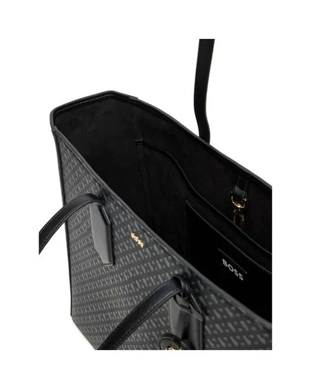 Saco tote em pele sintética com acabamento de logótipo em metal