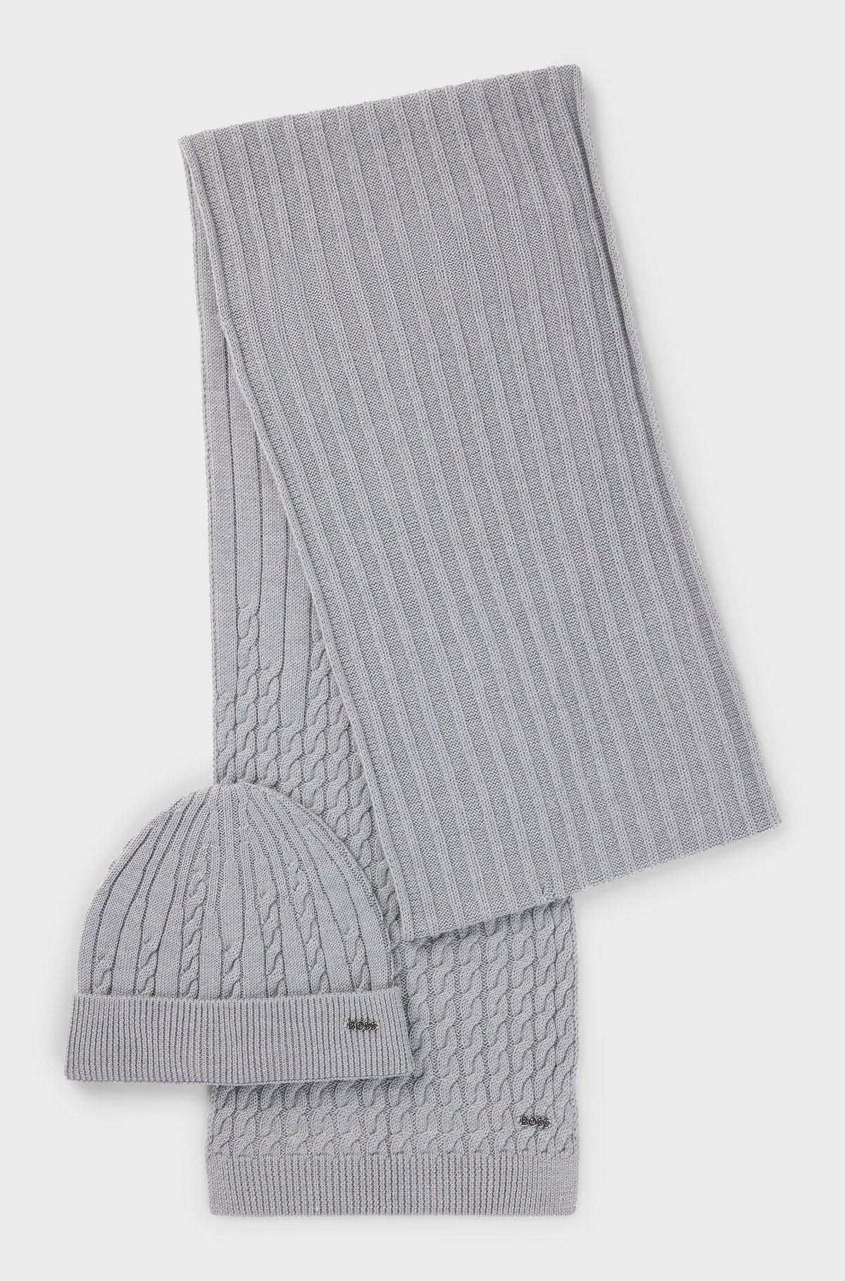 Conjunto de cachecol e gorro em mistura de lã, em caixa presente - BOSS