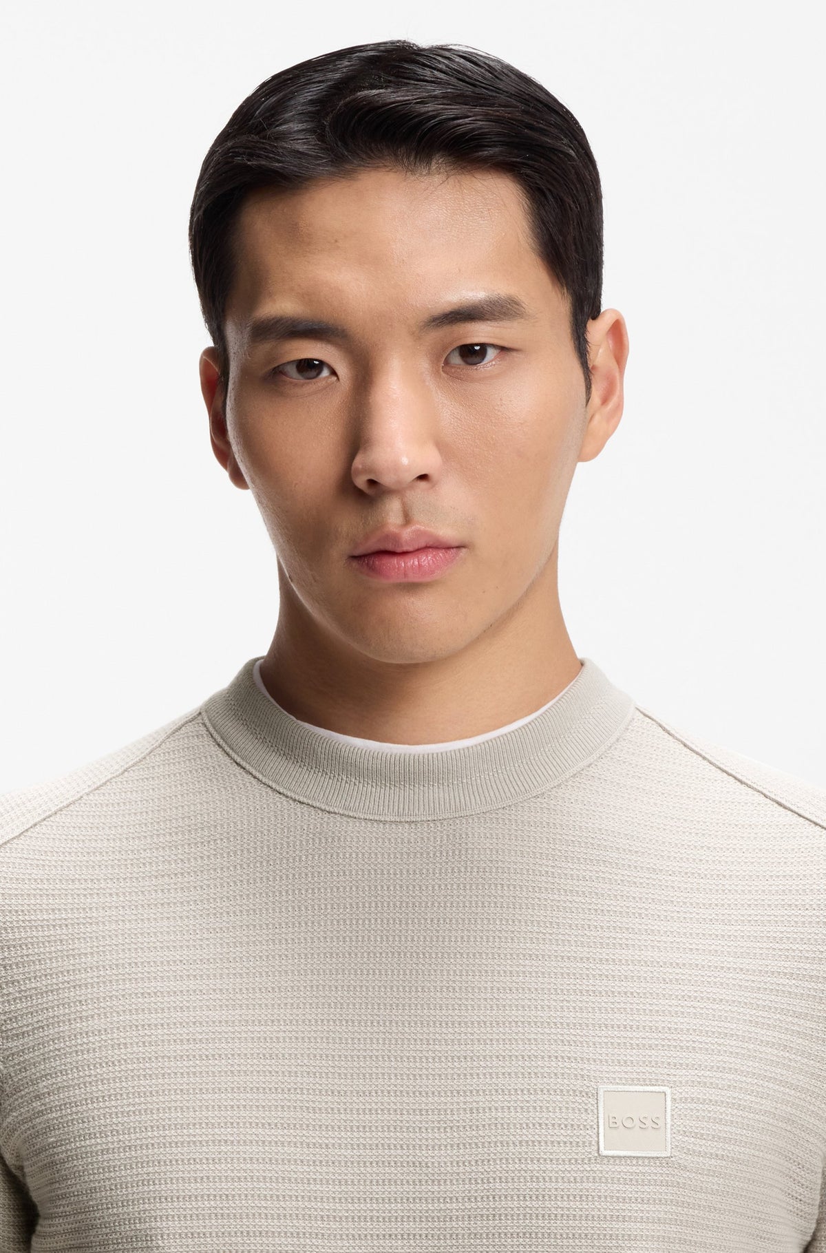 Camisola estruturada em algodão e caxemira com emblema com logótipo