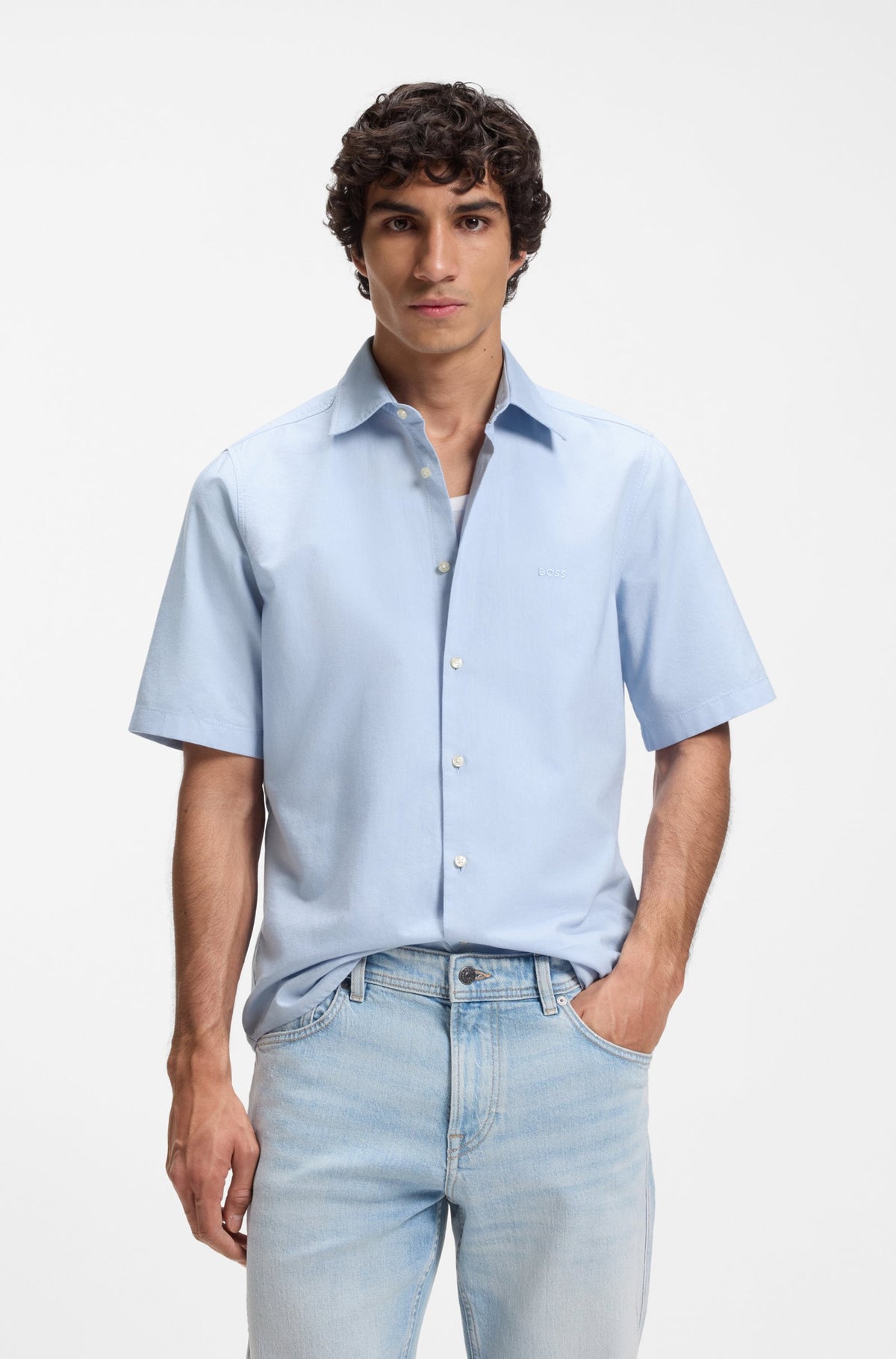 Camisa de ajuste regular em algodão Oxford com lavagem suave