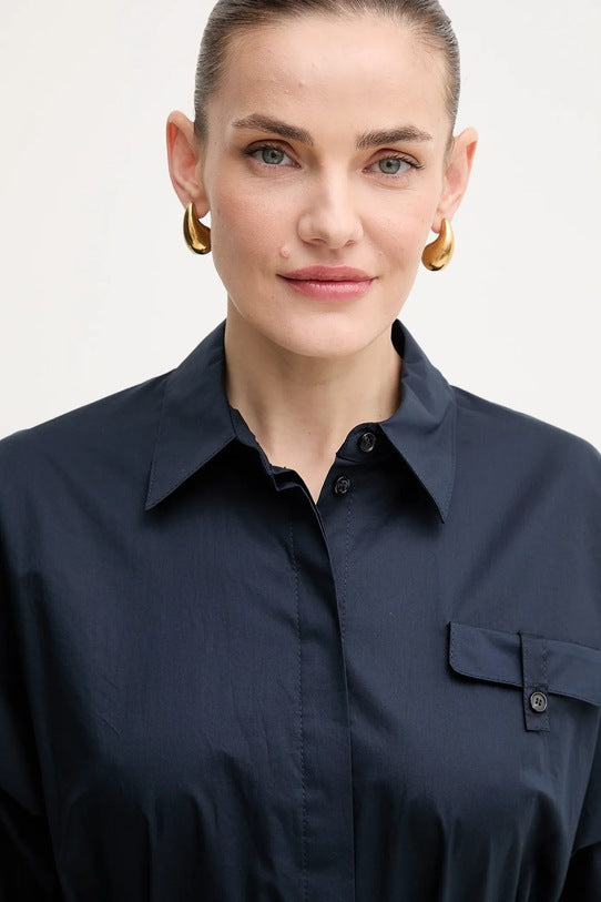 Vestido camiseiro de ajuste descontraído em algodão elástico - BOSS