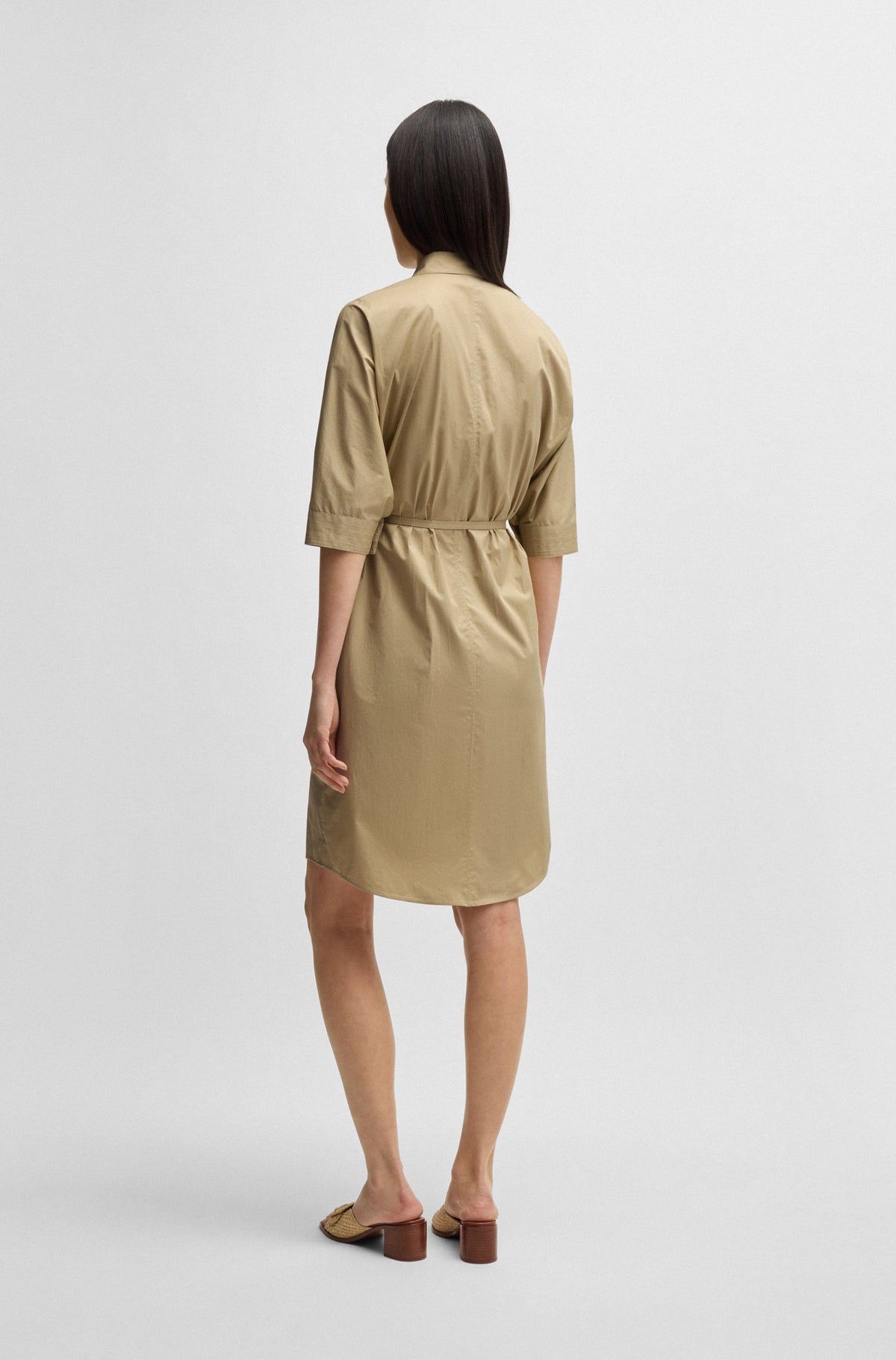 Vestido camiseiro de ajuste descontraído em algodão elástico - BOSS