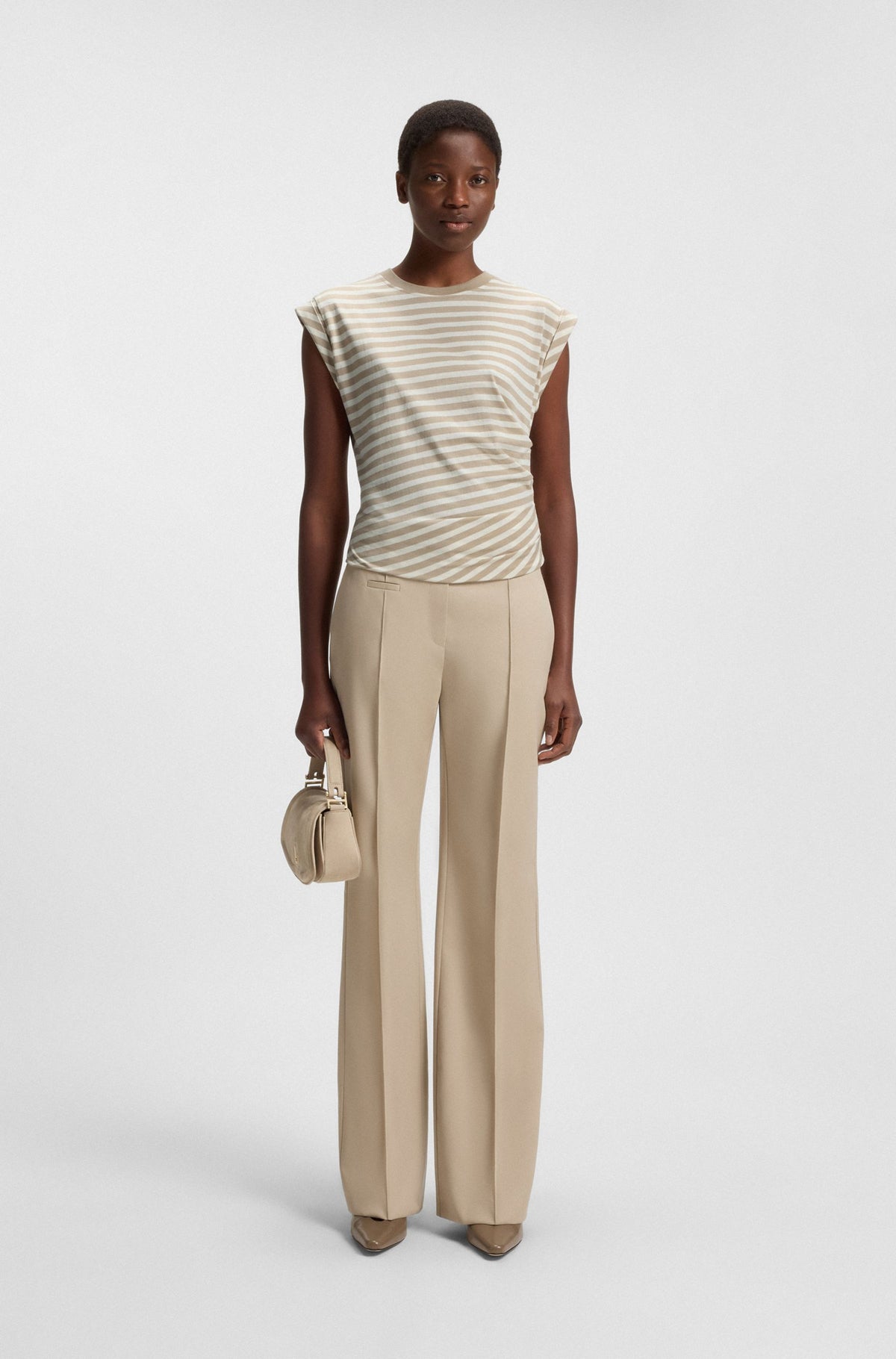 Top às riscas em algodão com cintura reunida - BOSS