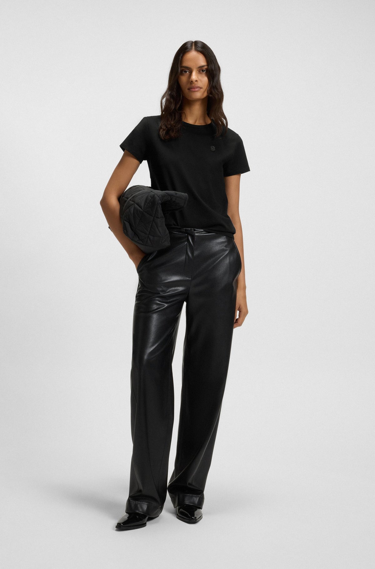 T-shirt de algodão mercerizado de ajuste slim com monograma Double B - BOSS