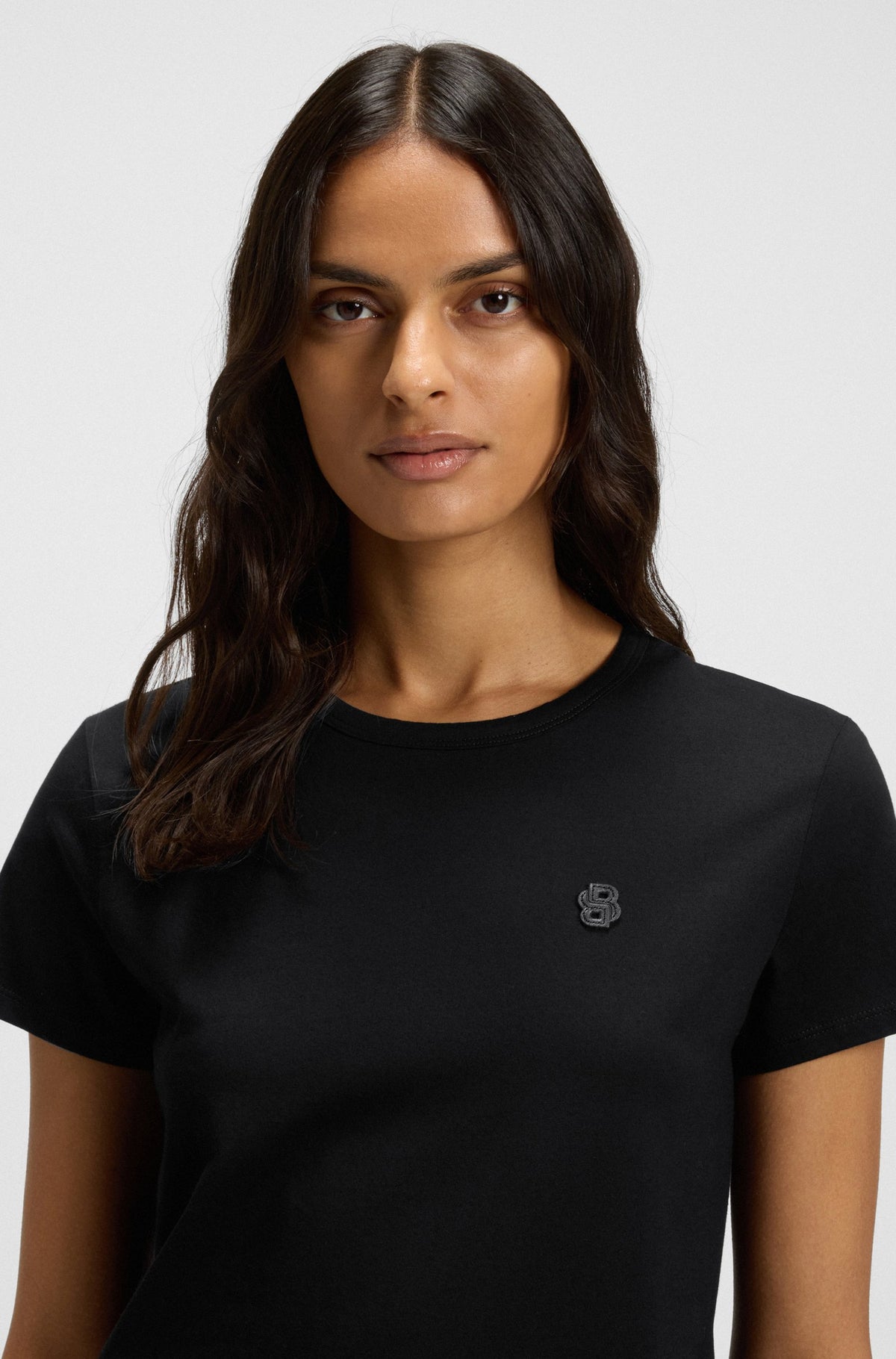 T-shirt de algodão mercerizado de ajuste slim com monograma Double B - BOSS