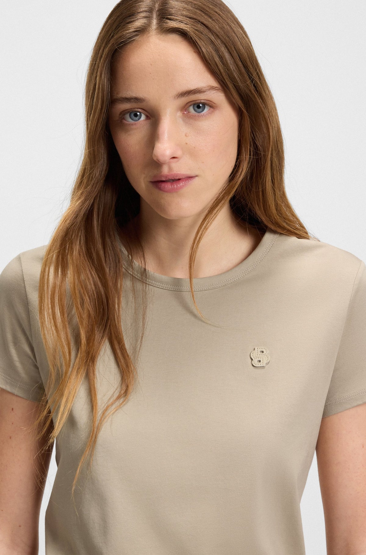 T-shirt de algodão mercerizado de ajuste slim com monograma Double B - BOSS